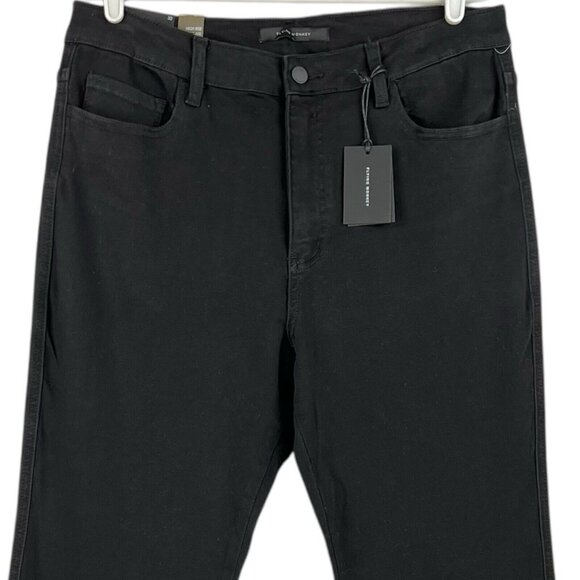 NWT Flying Monkey Women's Black Jeans 32x36 Flare Leg High Rise Stretch Raw Hem - Picture 3 of 13